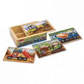 Melissa & Doug - Set 4 puzzle lemn in cutie - Vehicule pentru constructii